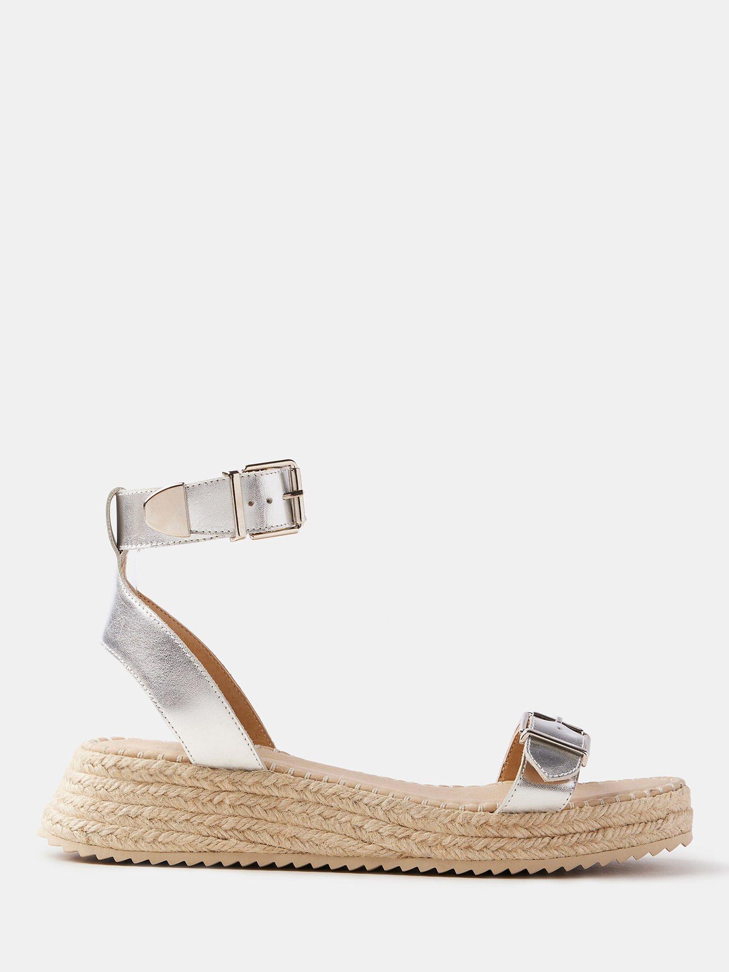 Mint Velvet Leather Espadrille Sandals, Grey Silver