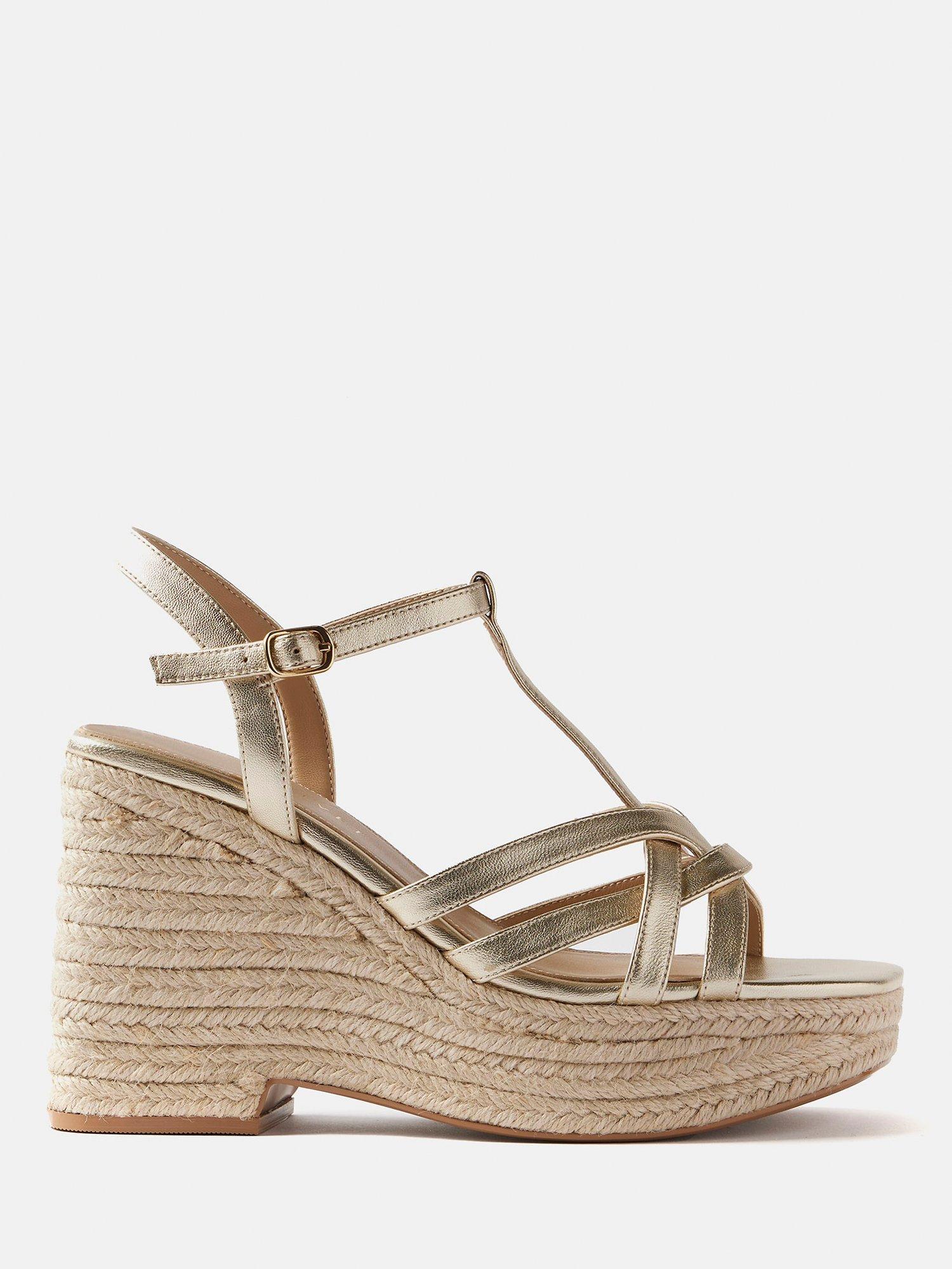 Mint Velvet Leather Espadrille Wedge Sandals, Gold