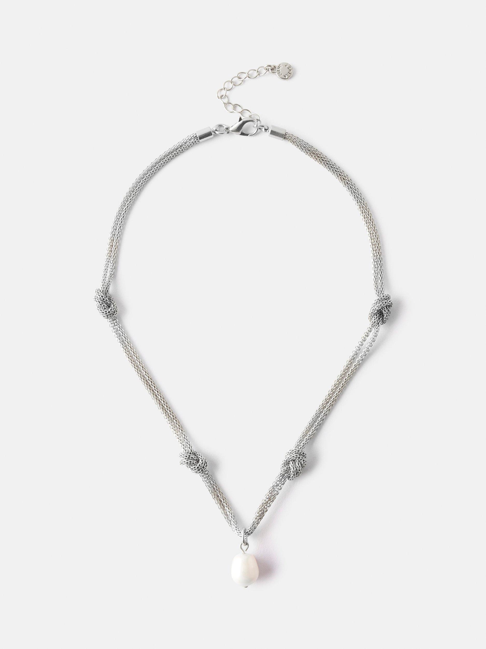Mint Velvet Pearl Pendant Knot Necklace, Silver