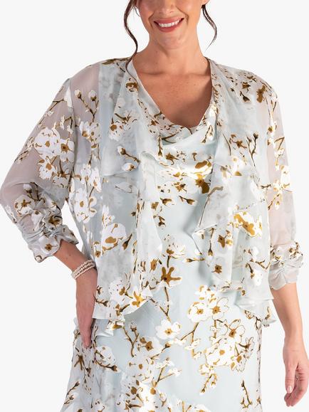 chesca Satin Burnout Shrug Frilly Sleeve, Aqua, Aqua