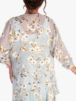 chesca Satin Burnout Shrug Frilly Sleeve, Aqua - view 2, Aqua