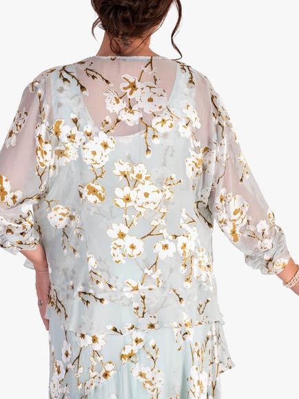 chesca Satin Burnout Shrug Frilly Sleeve, Aqua - view 2, Aqua