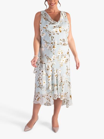 chesca Satin Burnout Sleeveless Midi Dress, Aqua, Aqua