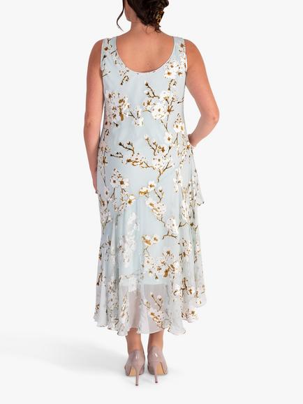 chesca Satin Burnout Sleeveless Midi Dress, Aqua - view 2, Aqua