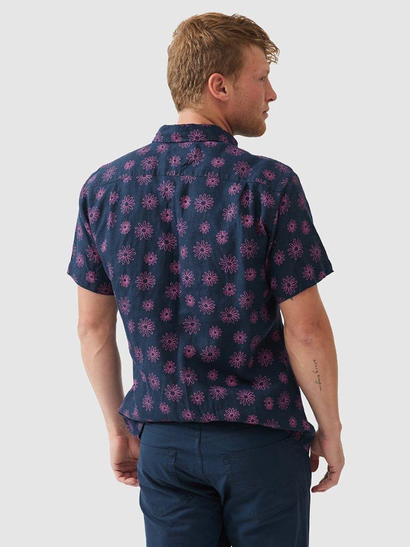 Product image 3 of 5, which shows Rodd & Gunn Jacobs River Floral Linen Slim Fit Short Sleeve Shirt, Navy/Pink, XS