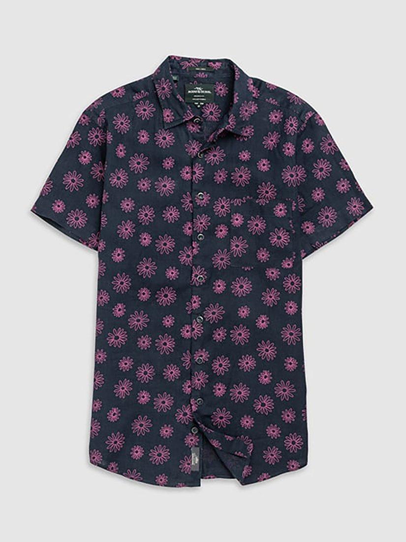 Product image 4 of 5, which shows Rodd & Gunn Jacobs River Floral Linen Slim Fit Short Sleeve Shirt, Navy/Pink, XS