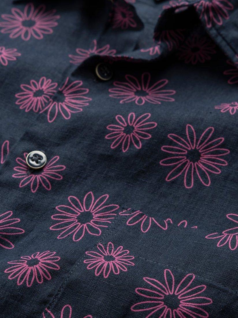 Product image 5 of 5, which shows Rodd & Gunn Jacobs River Floral Linen Slim Fit Short Sleeve Shirt, Navy/Pink, XS