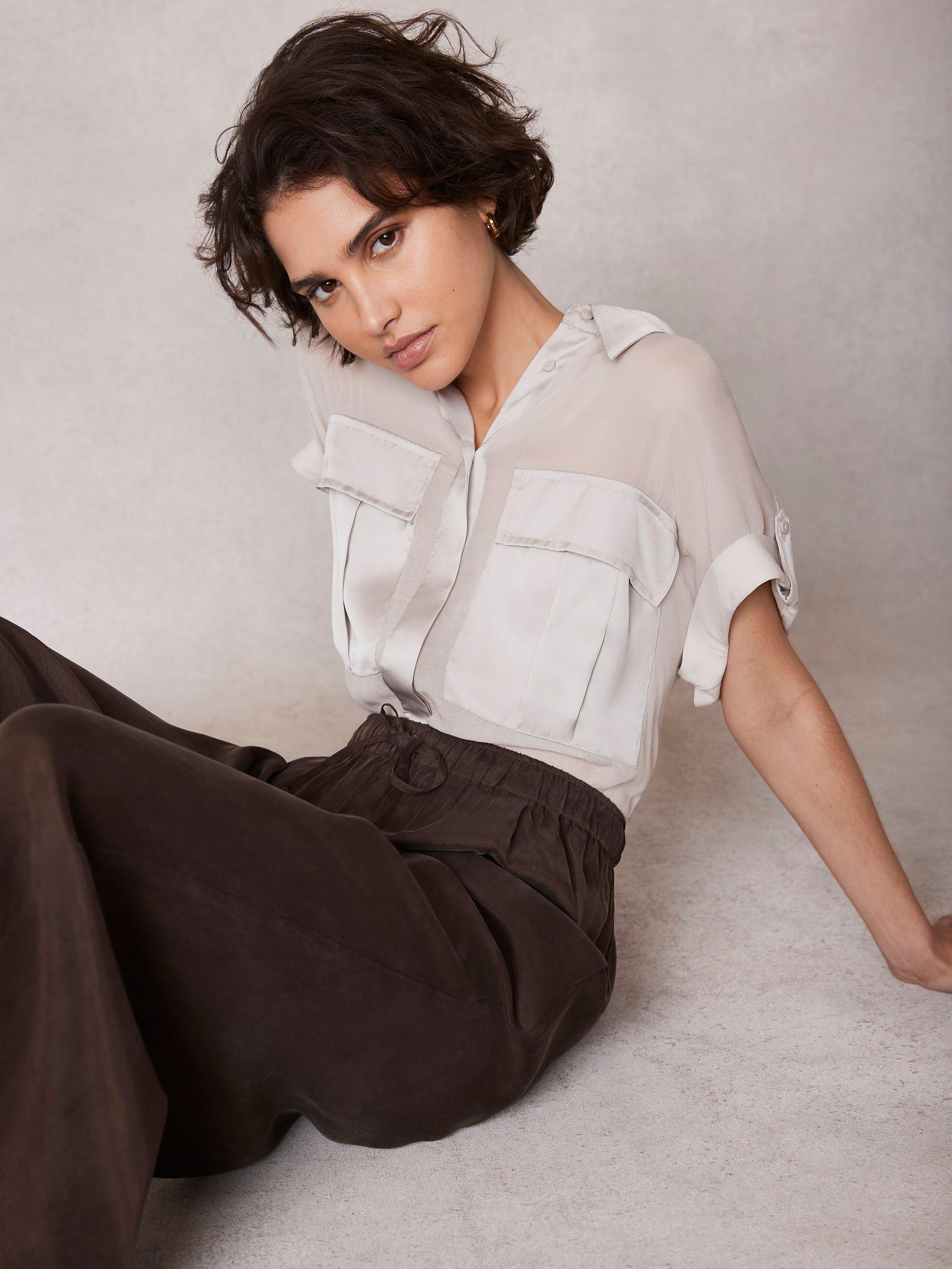 Mint Velvet Satin Utility Shirt, Natural