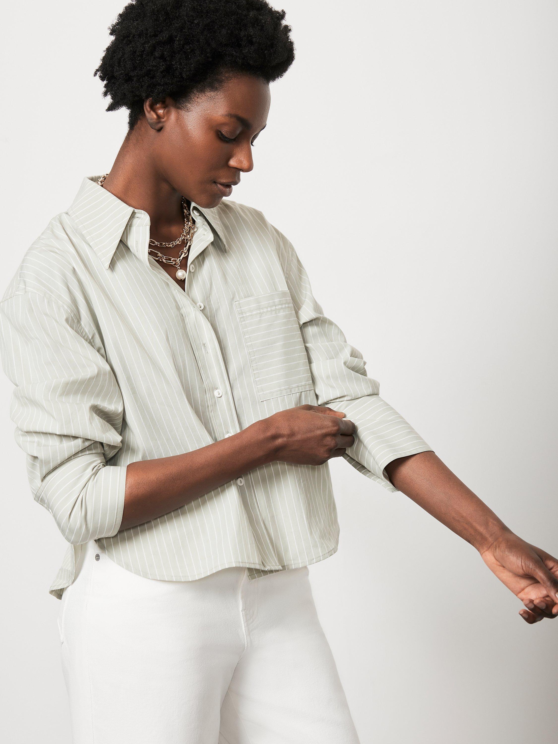 Mint Velvet Striped Cropped Cotton Shirt, Green/White