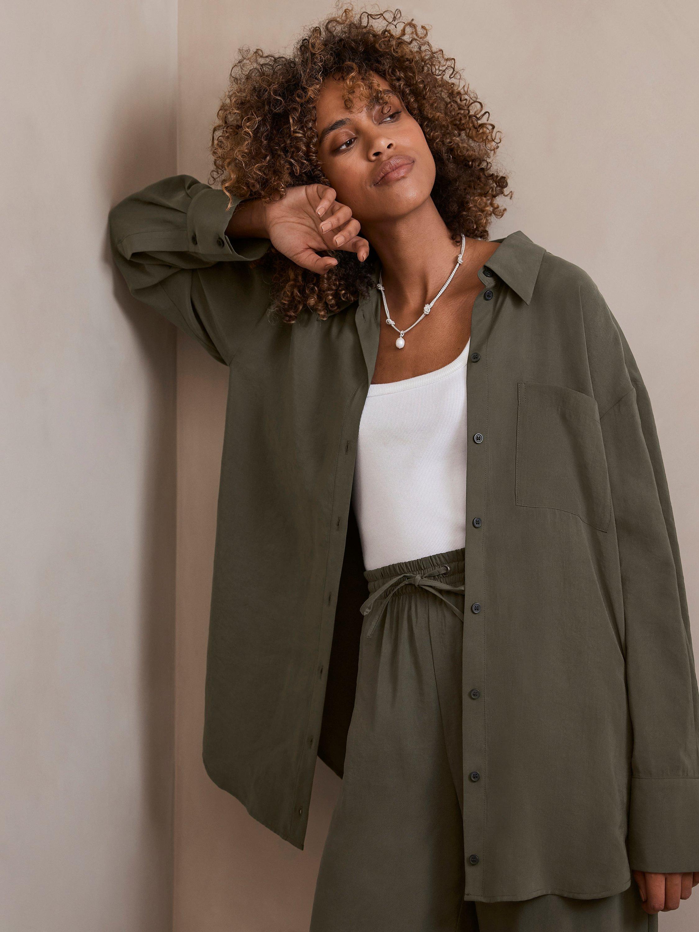 Mint Velvet Oversized Chest Pocket Shirt, Khaki