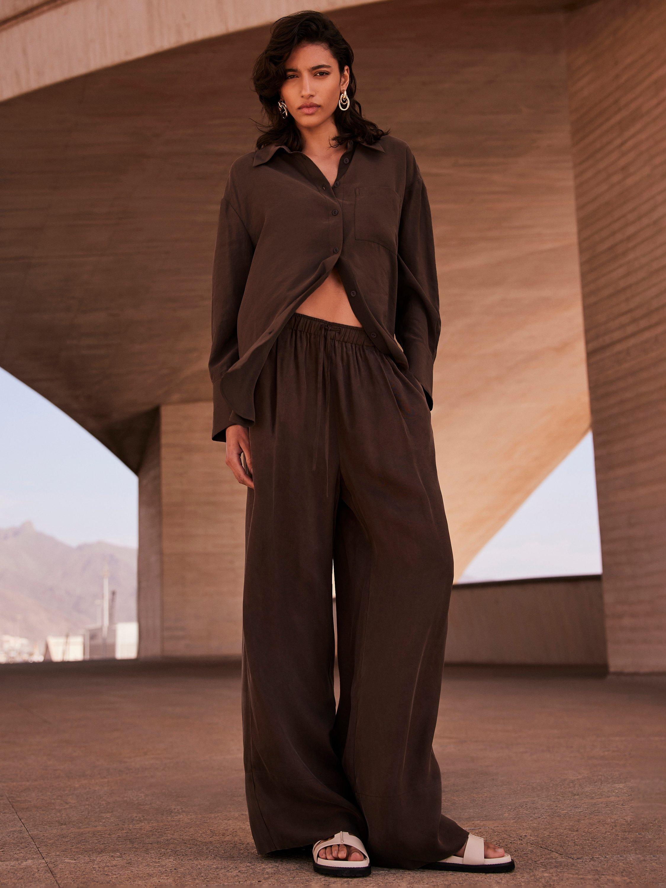 Dark brown wide leg trousers best sale