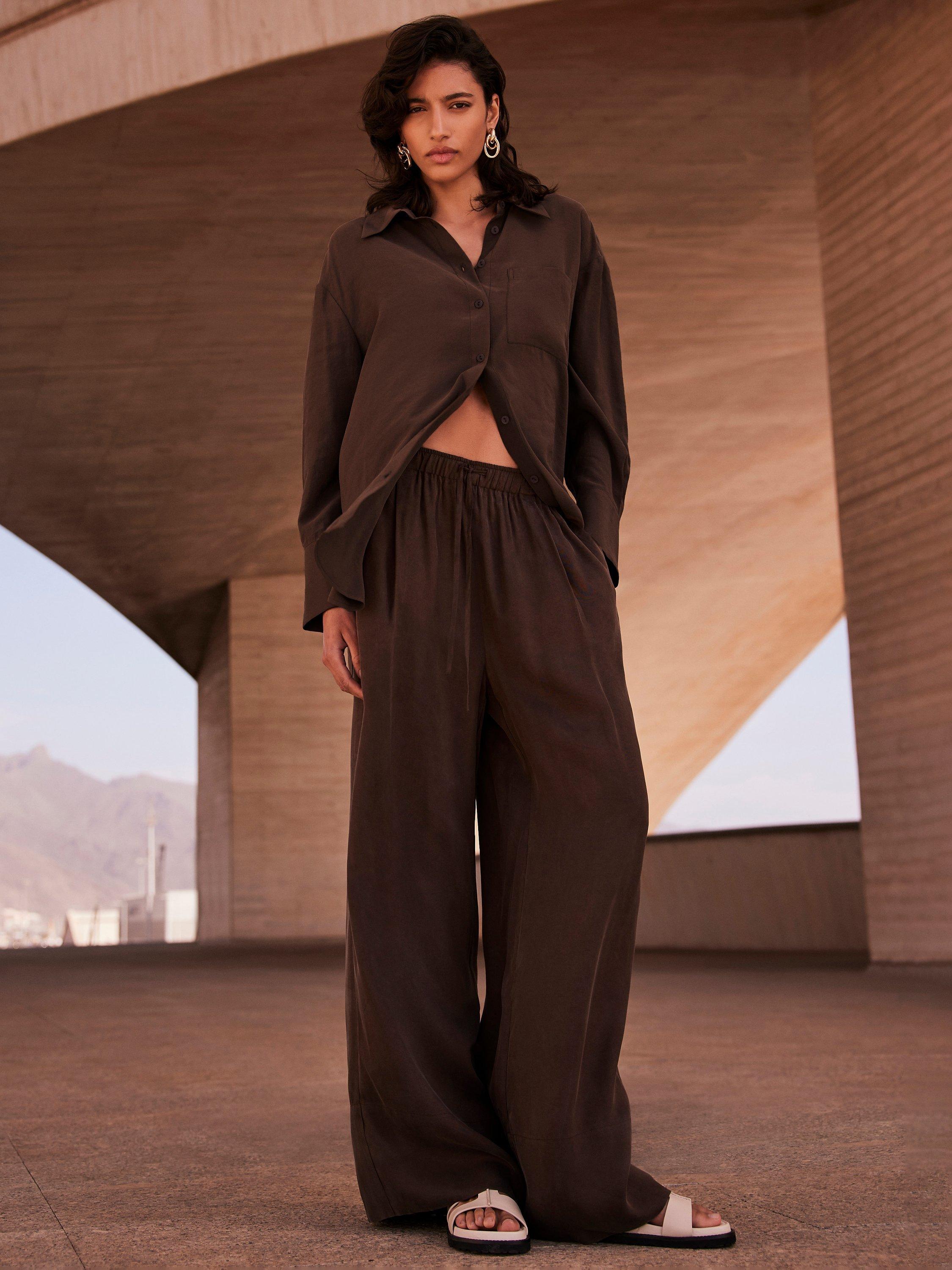 Dark brown wide leg trousers best sale