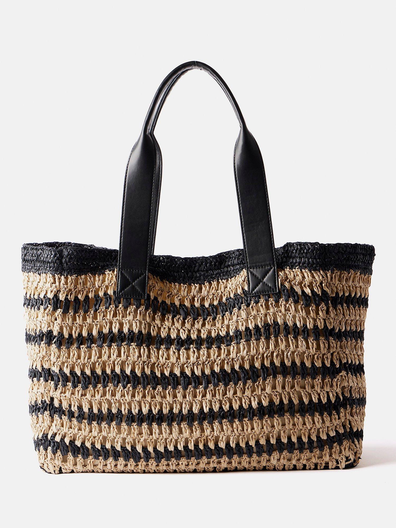 Mint Velvet Woven Striped Tote Bag, Black/Natural