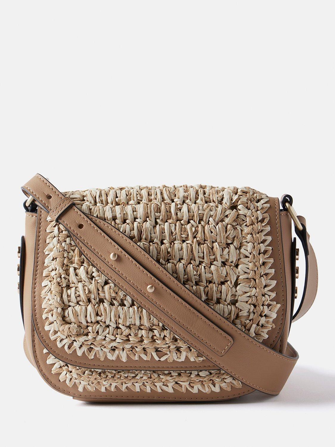 Mint Velvet Woven Crossbody Saddle Bag, Tan
