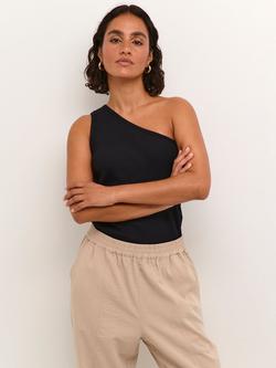 KAFFE Pia One Shoulder Ribbed Top, Black Deep