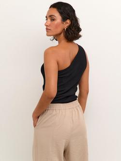 KAFFE Pia One Shoulder Ribbed Top - view 2, Black Deep