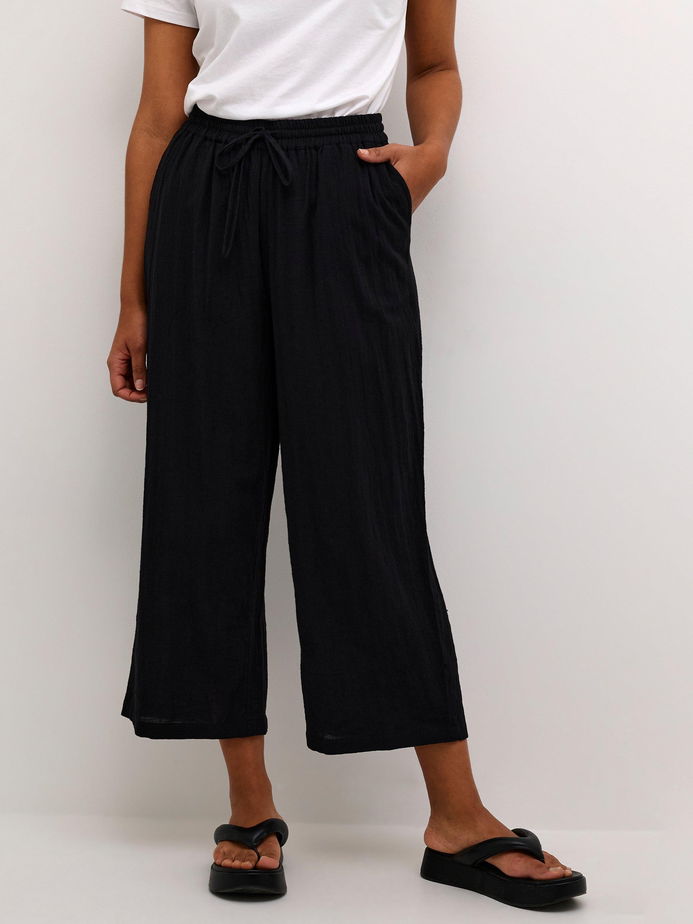 KAFFE Emily Lula Cropped Wide Leg Trousers, Deep Black, 8