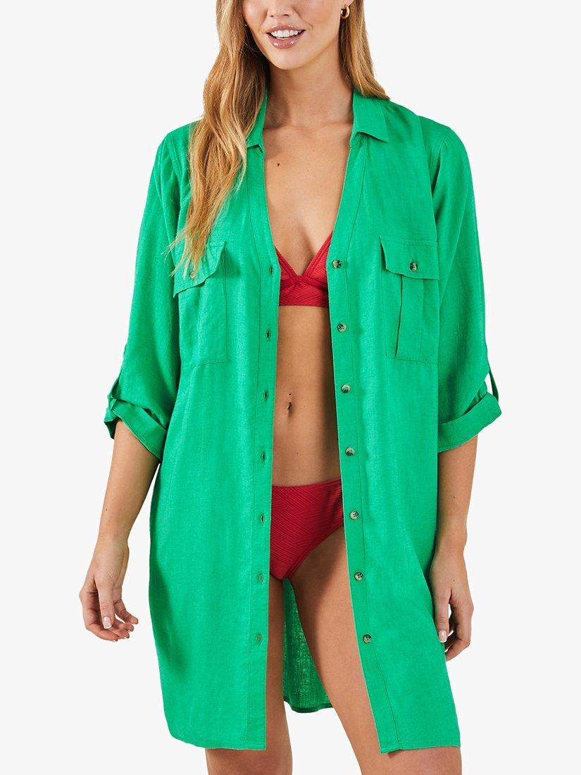 Product image 1 of 4, which shows Accessorize Longline Beach Shirt, Green, S