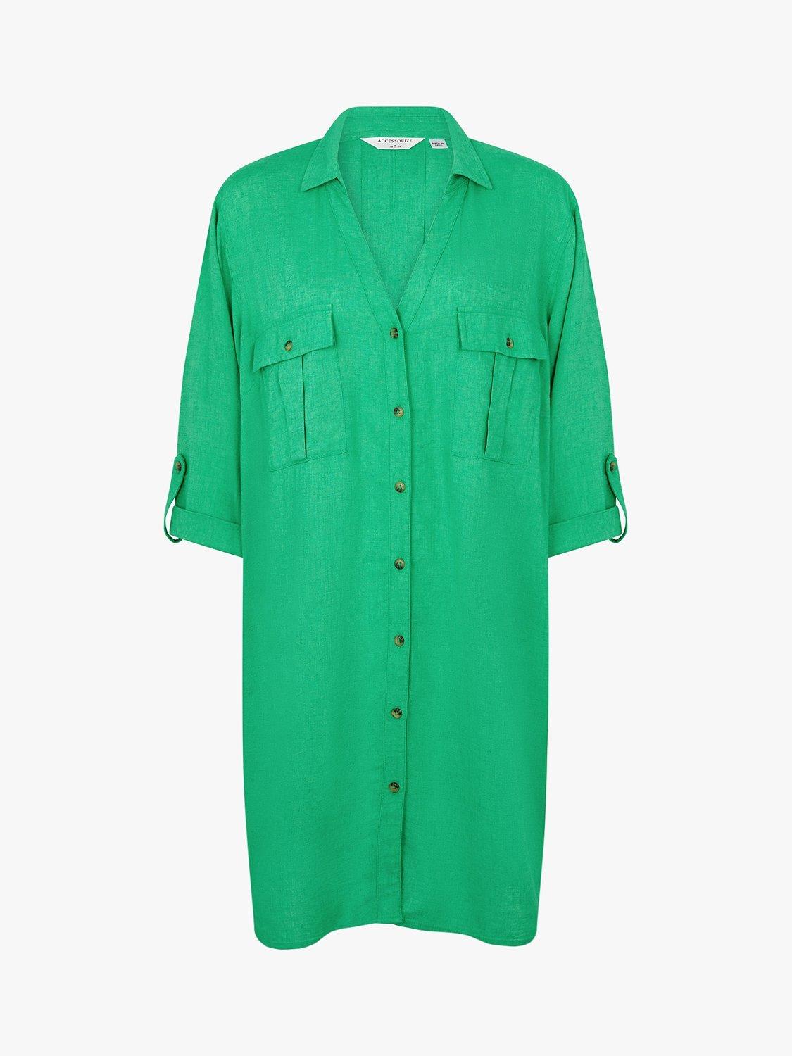 Product image 4 of 4, which shows Accessorize Longline Beach Shirt, Green, S