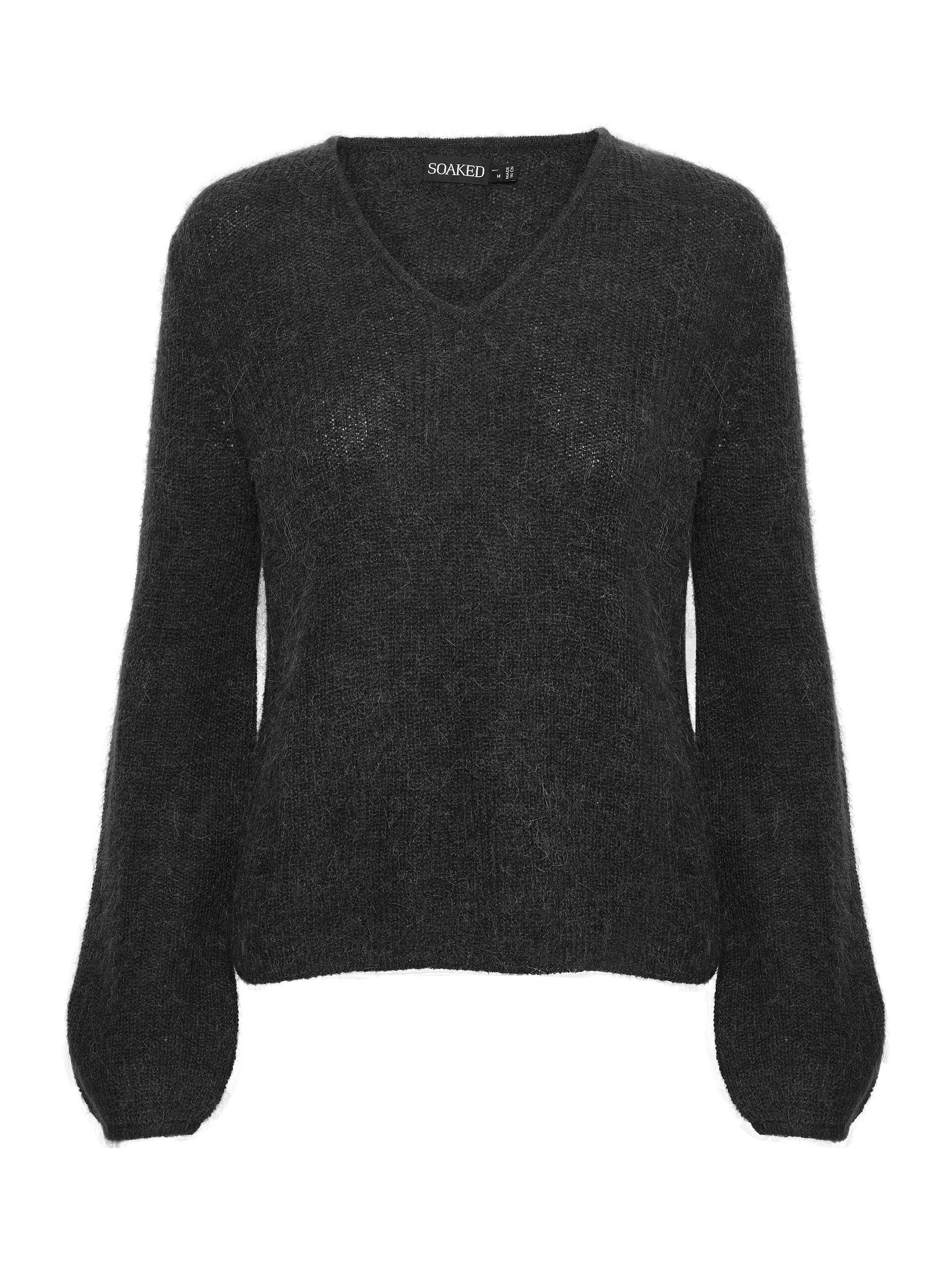 Soaked In Luxury Tuesday Long Sleeve V-Neck Wool Jumper, Black