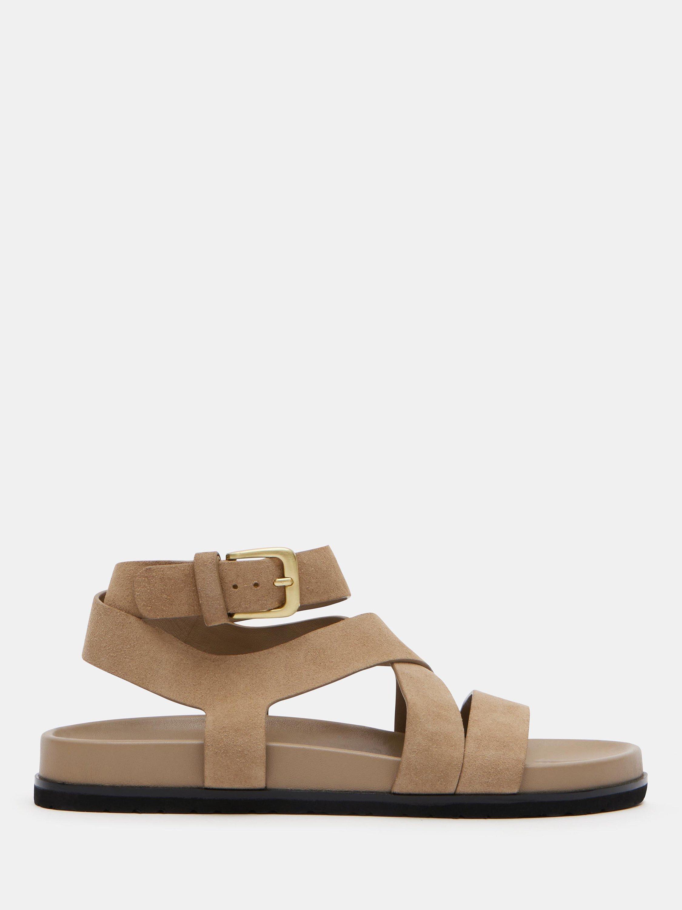 Product image 1 of 5, which shows HUSH Sadie Suede Footbed Sandals, Taupe, 3