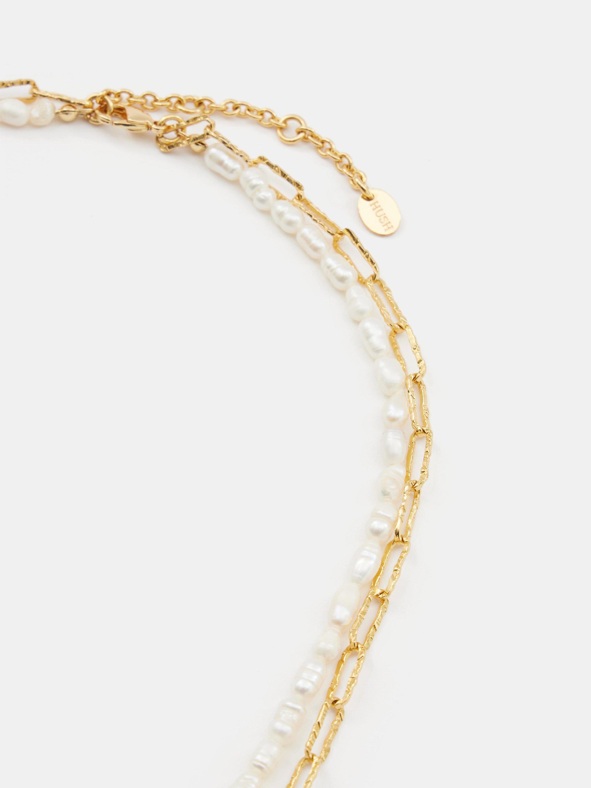 Product image 3 of 3, which shows HUSH Hadley Hammered Pearl and Chain Necklace, Gold
