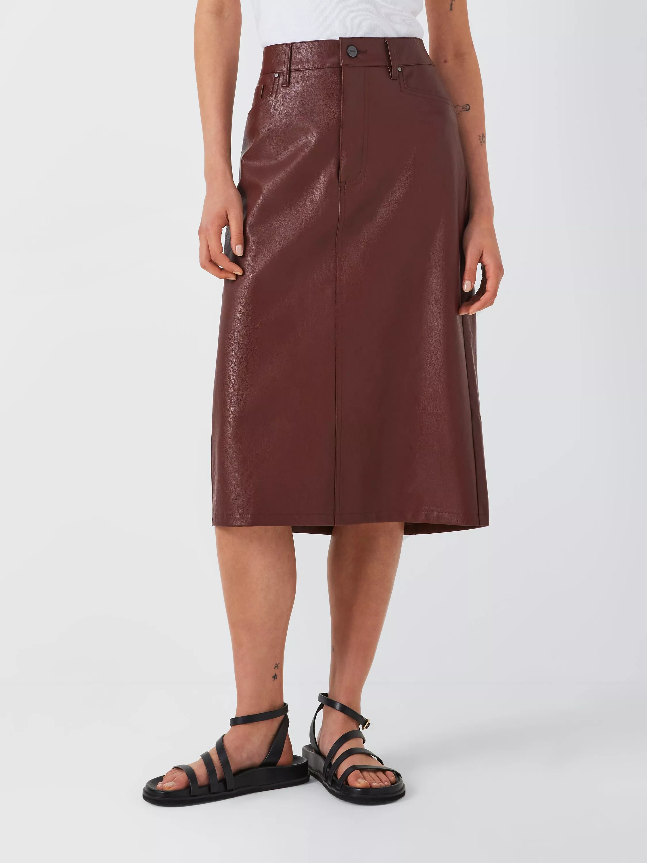 PAIGE Siren Faux Leather Midi Skirt Rum Raisin