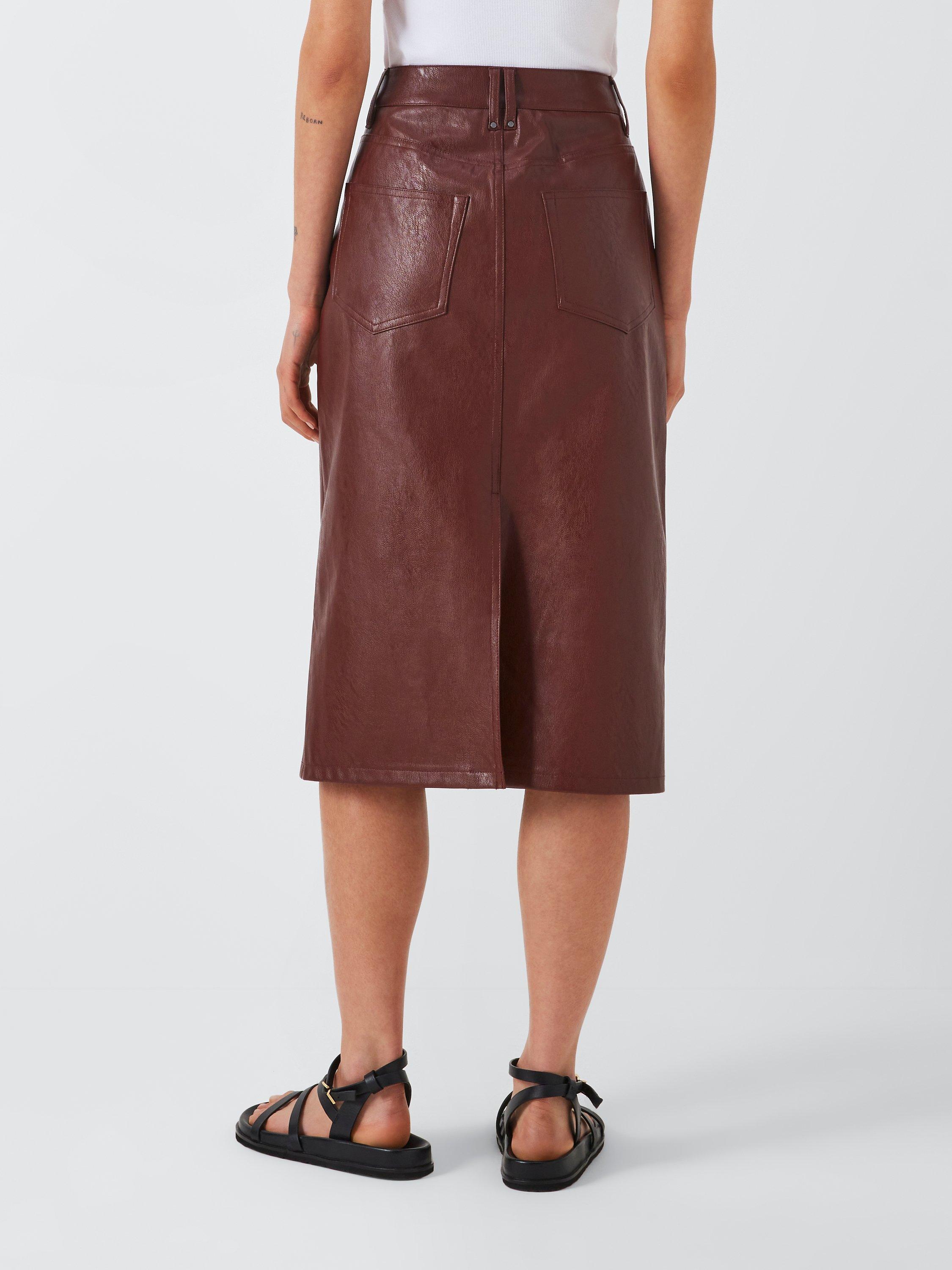 Product image 2 of 6, which shows PAIGE Siren Faux Leather Midi Skirt, Rum Raisin, 31