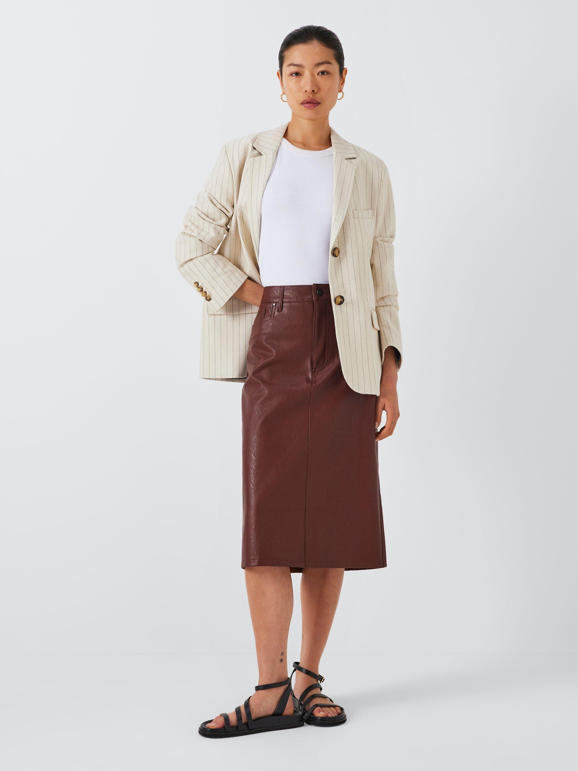 Product image 3 of 6, which shows PAIGE Siren Faux Leather Midi Skirt, Rum Raisin, 31