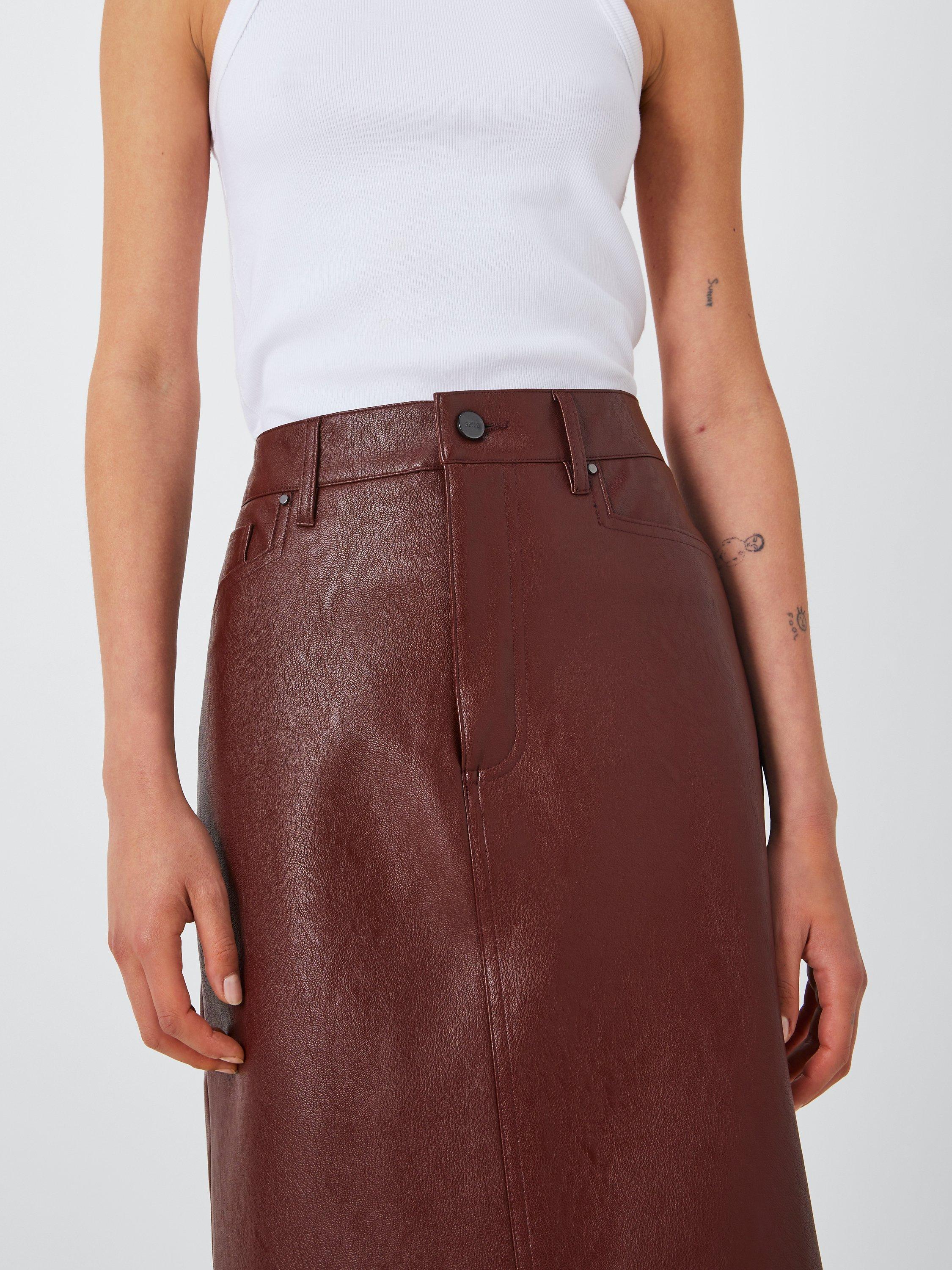 Product image 5 of 6, which shows PAIGE Siren Faux Leather Midi Skirt, Rum Raisin, 31