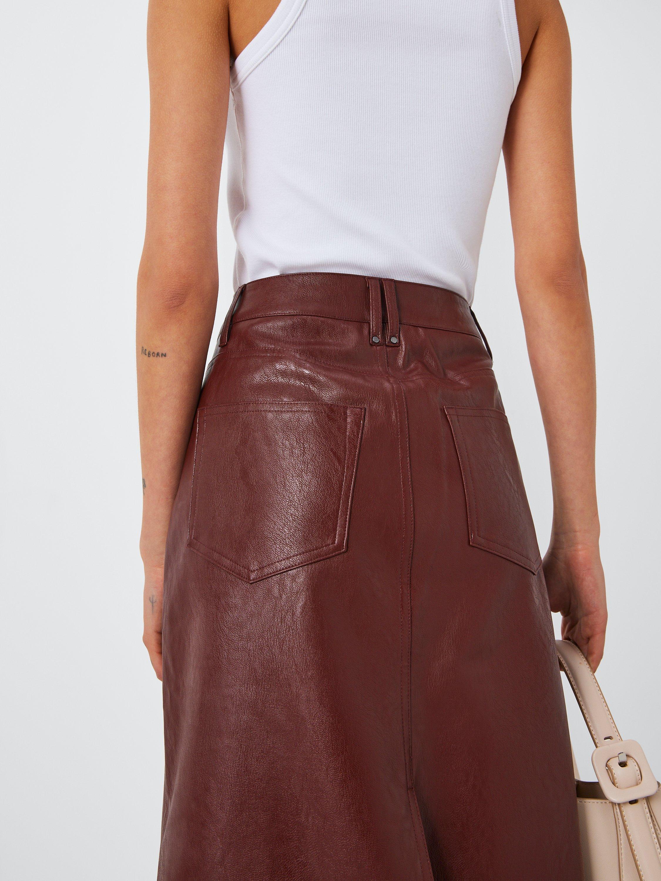 Product image 6 of 6, which shows PAIGE Siren Faux Leather Midi Skirt, Rum Raisin, 31