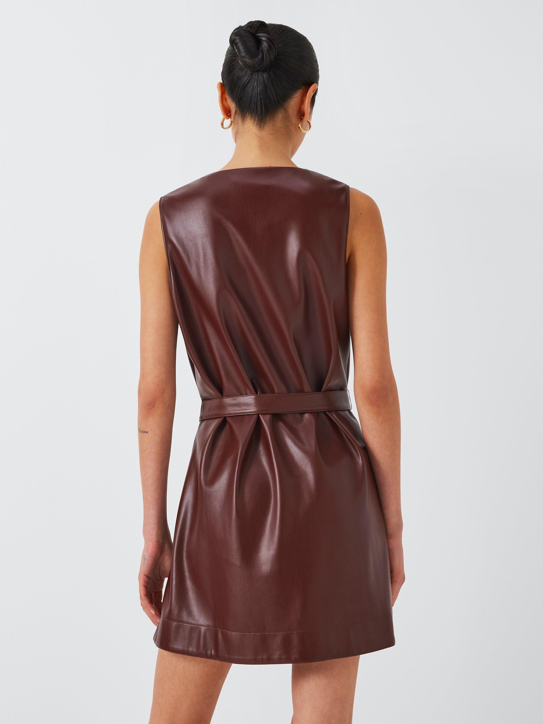 Product image 2 of 6, which shows PAIGE Luisa Faux Leather Mini Dress, Rum Raisin, XS