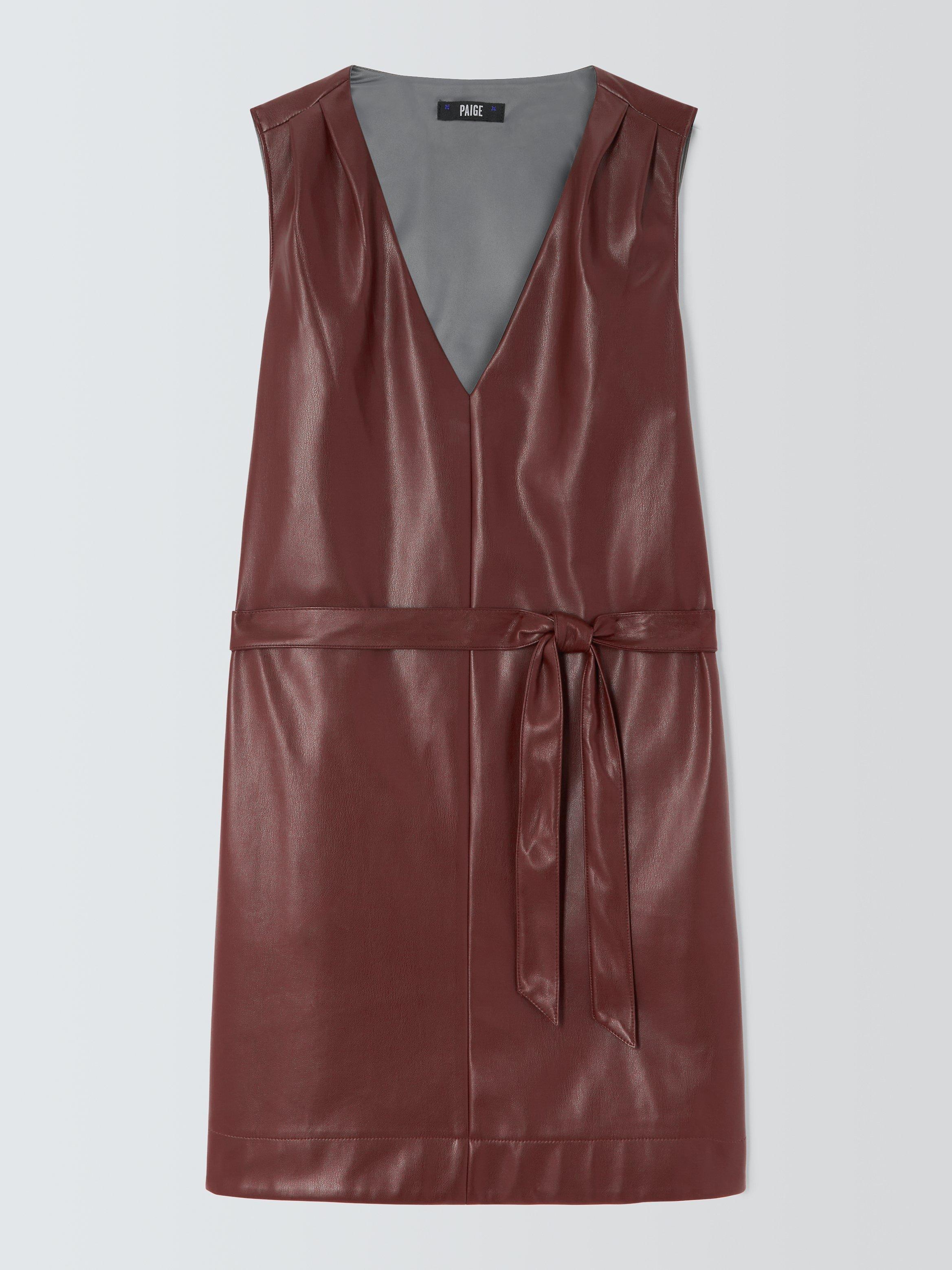 Product image 4 of 6, which shows PAIGE Luisa Faux Leather Mini Dress, Rum Raisin, XS