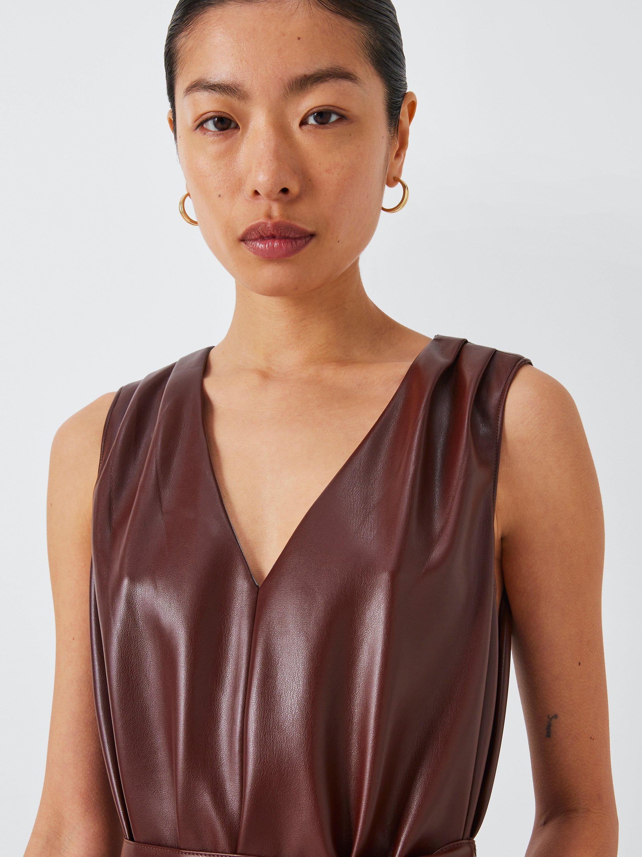 Product image 5 of 6, which shows PAIGE Luisa Faux Leather Mini Dress, Rum Raisin, XS