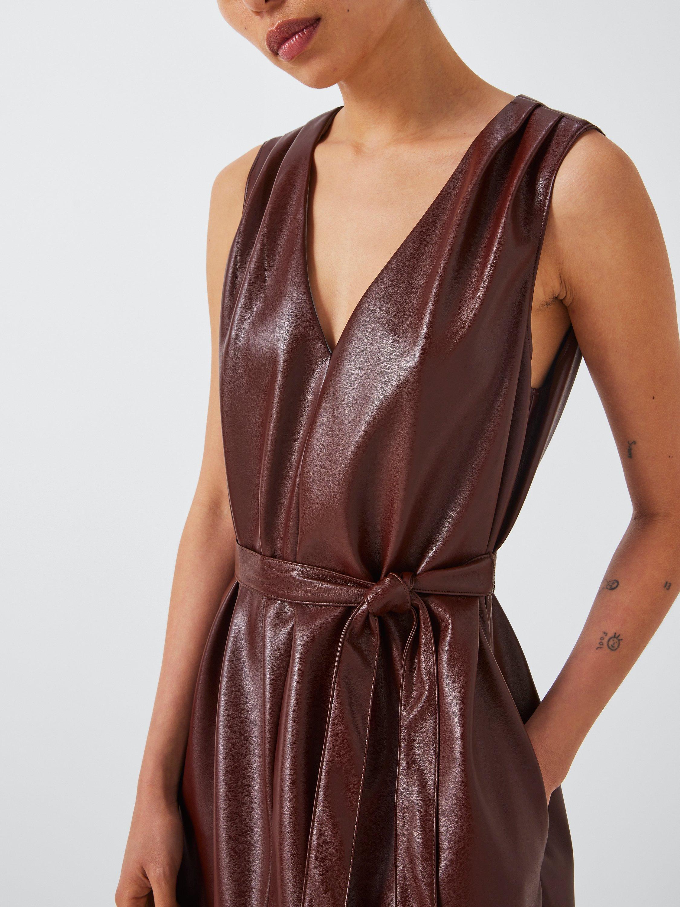 Product image 6 of 6, which shows PAIGE Luisa Faux Leather Mini Dress, Rum Raisin, XS