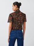 PAIGE Ayla Floral Crop Silk Blouse, Black/Multi