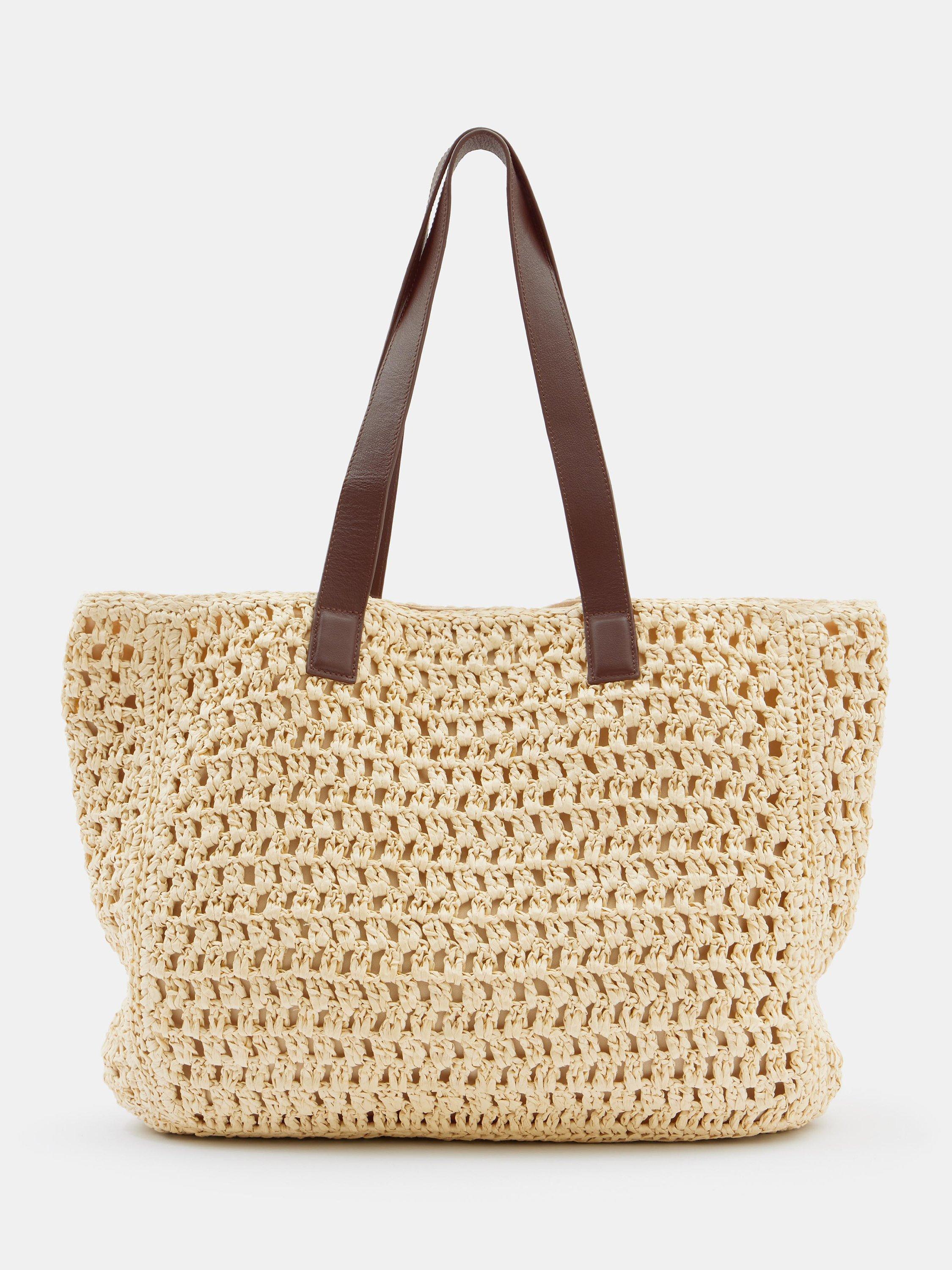 HUSH Natasha Straw Leather Tote Bag Natural