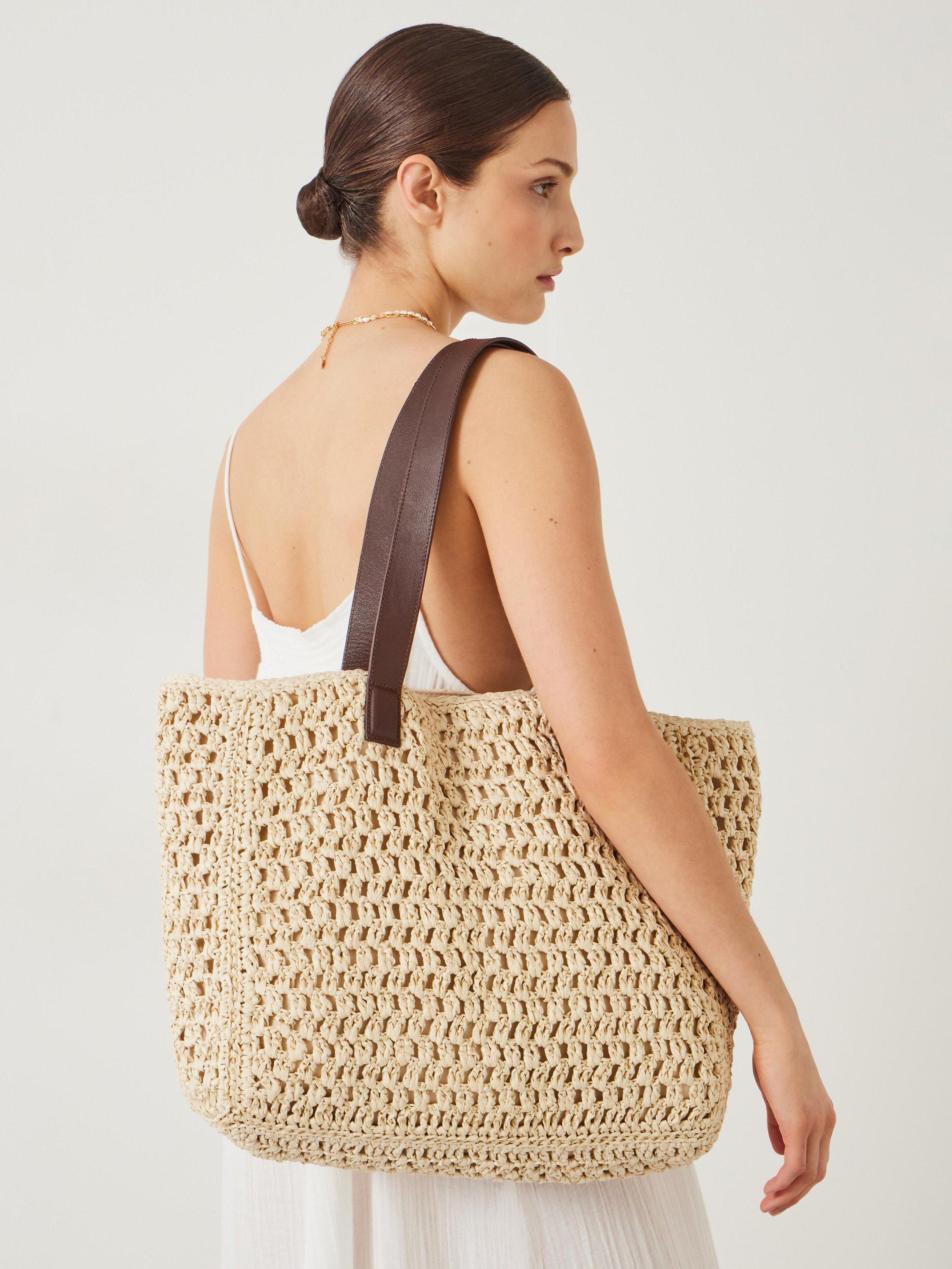 Product image 2 of 5, which shows HUSH Natasha Straw Leather Tote Bag, Natural, One Size