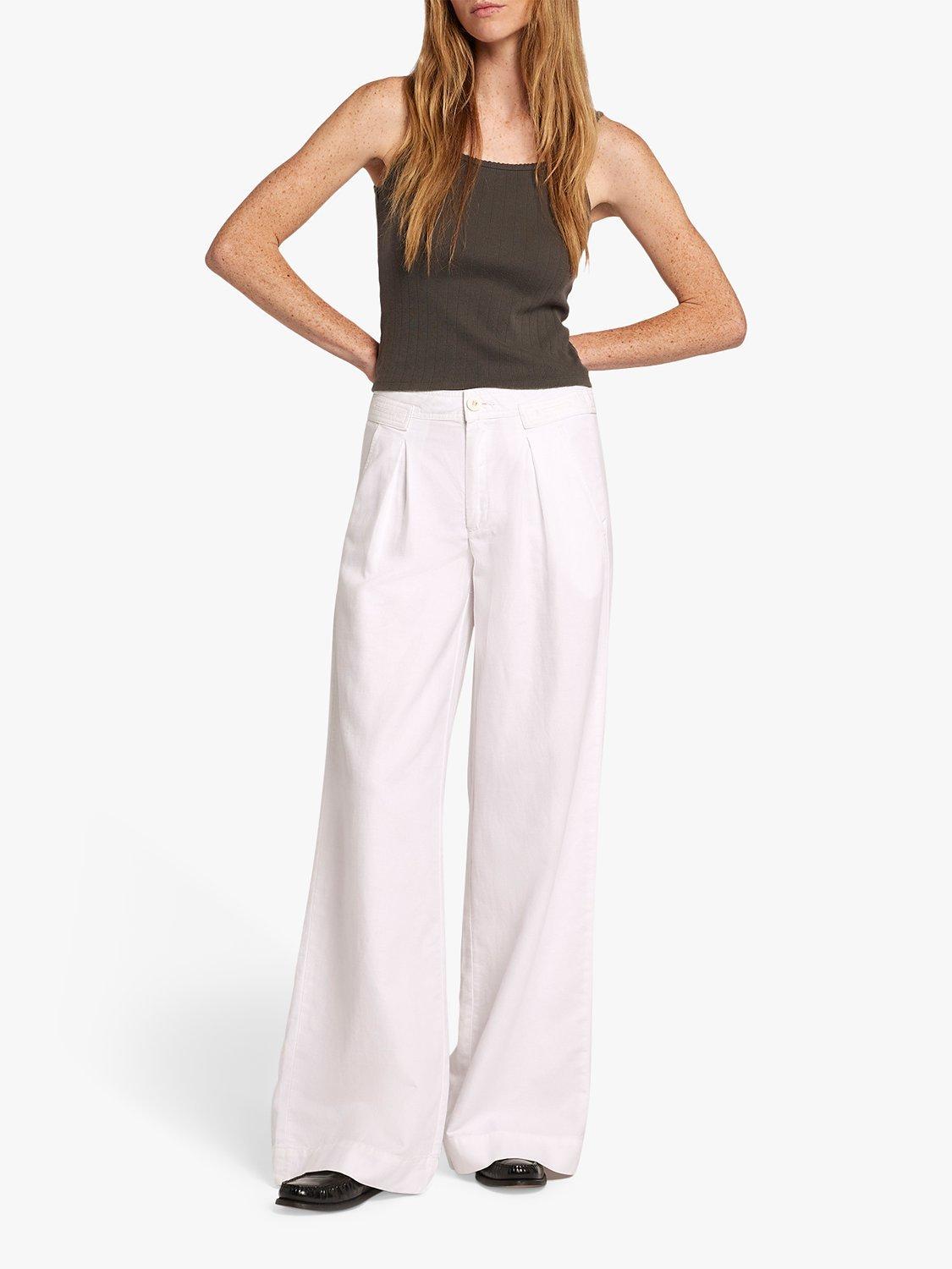 Product image 1 of 6, which shows Current/Elliott The Markey Linen Blend Wide Leg Trousers, White, W25/L33