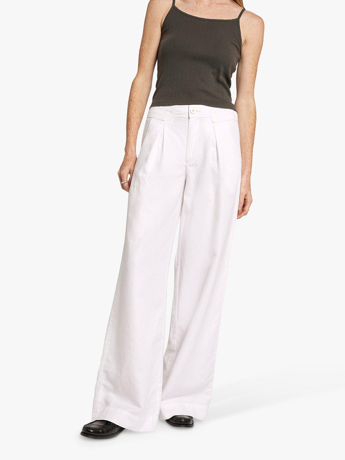 Product image 6 of 6, which shows Current/Elliott The Markey Linen Blend Wide Leg Trousers, White, W25/L33