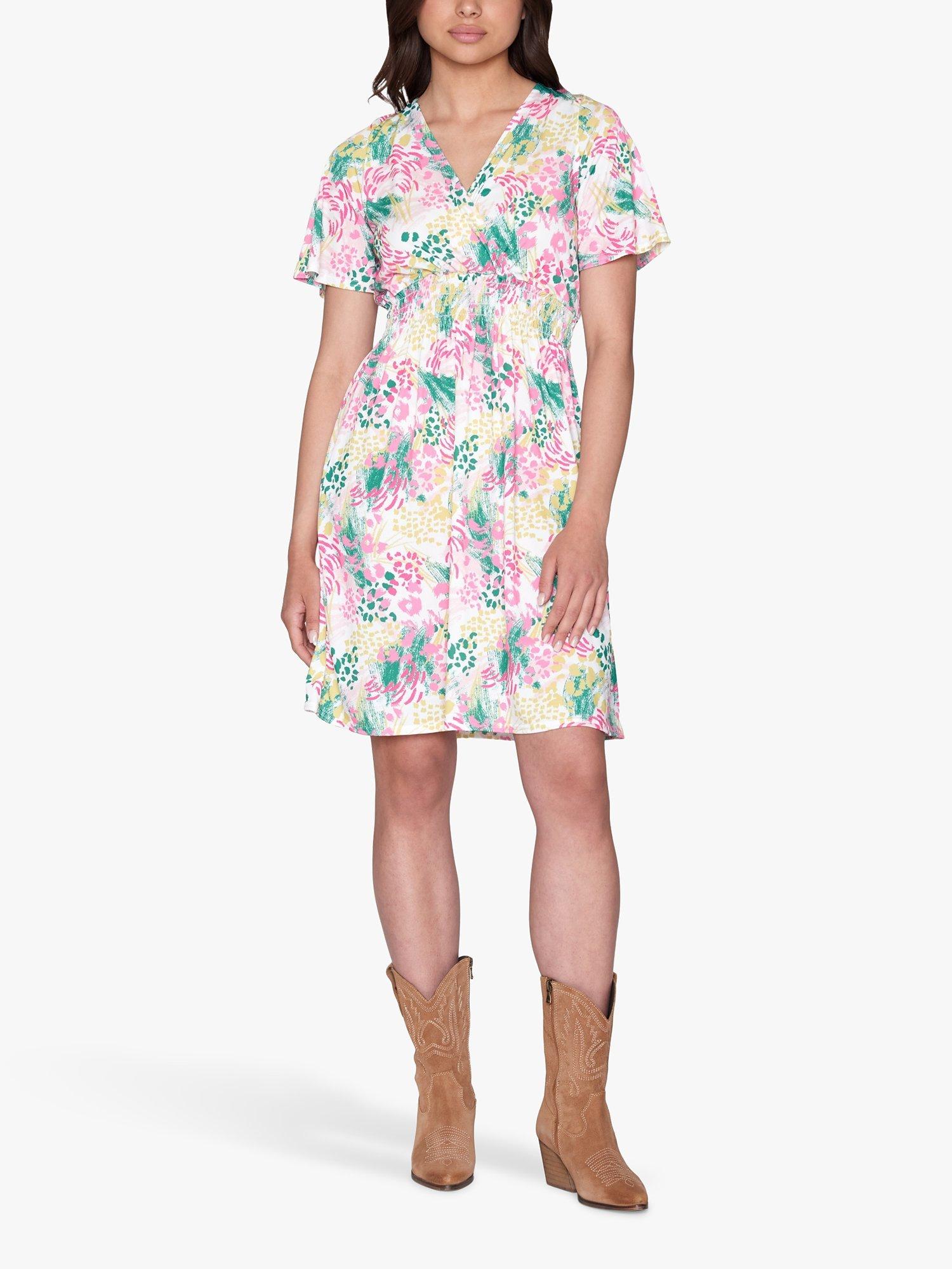 Sisters Point Giji Floral Summer Print Mini Dress, Green/Pink
