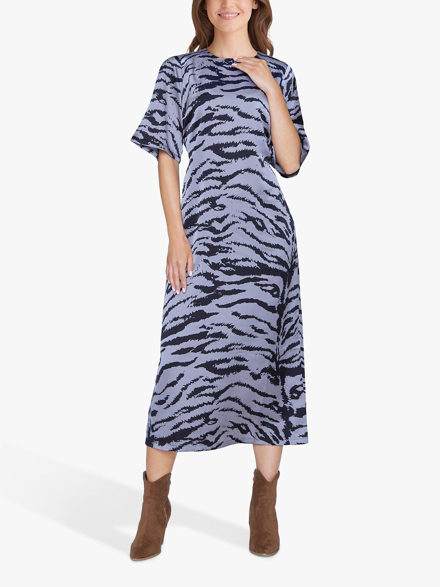 Sisters Point Elipa Shiny Satin Animal Print Dress, Grey Zebra