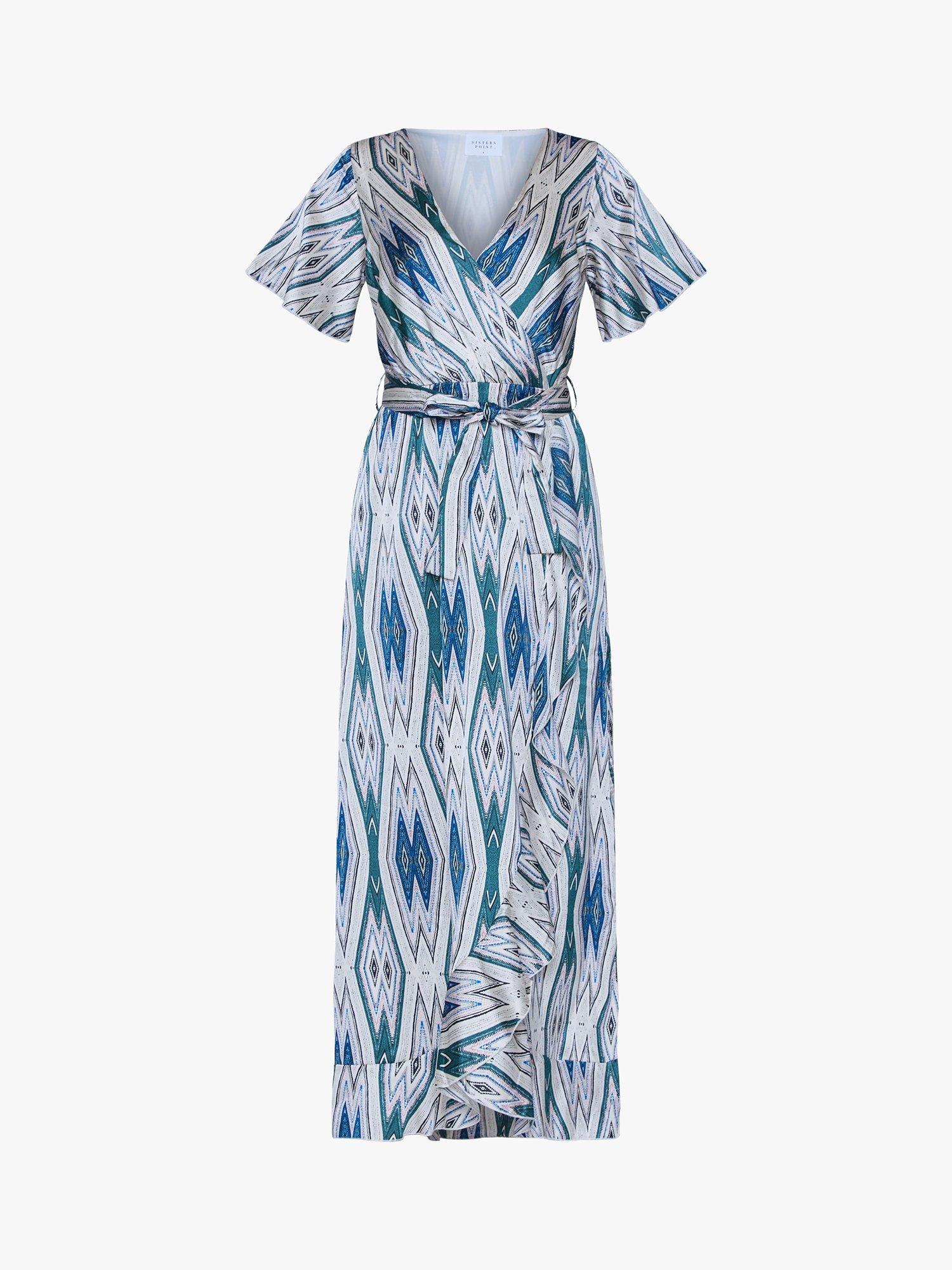 Product image 4 of 5, which shows Sisters Point Ehtnic Print Maxi Wrap Dress, Blue/Multi, XS