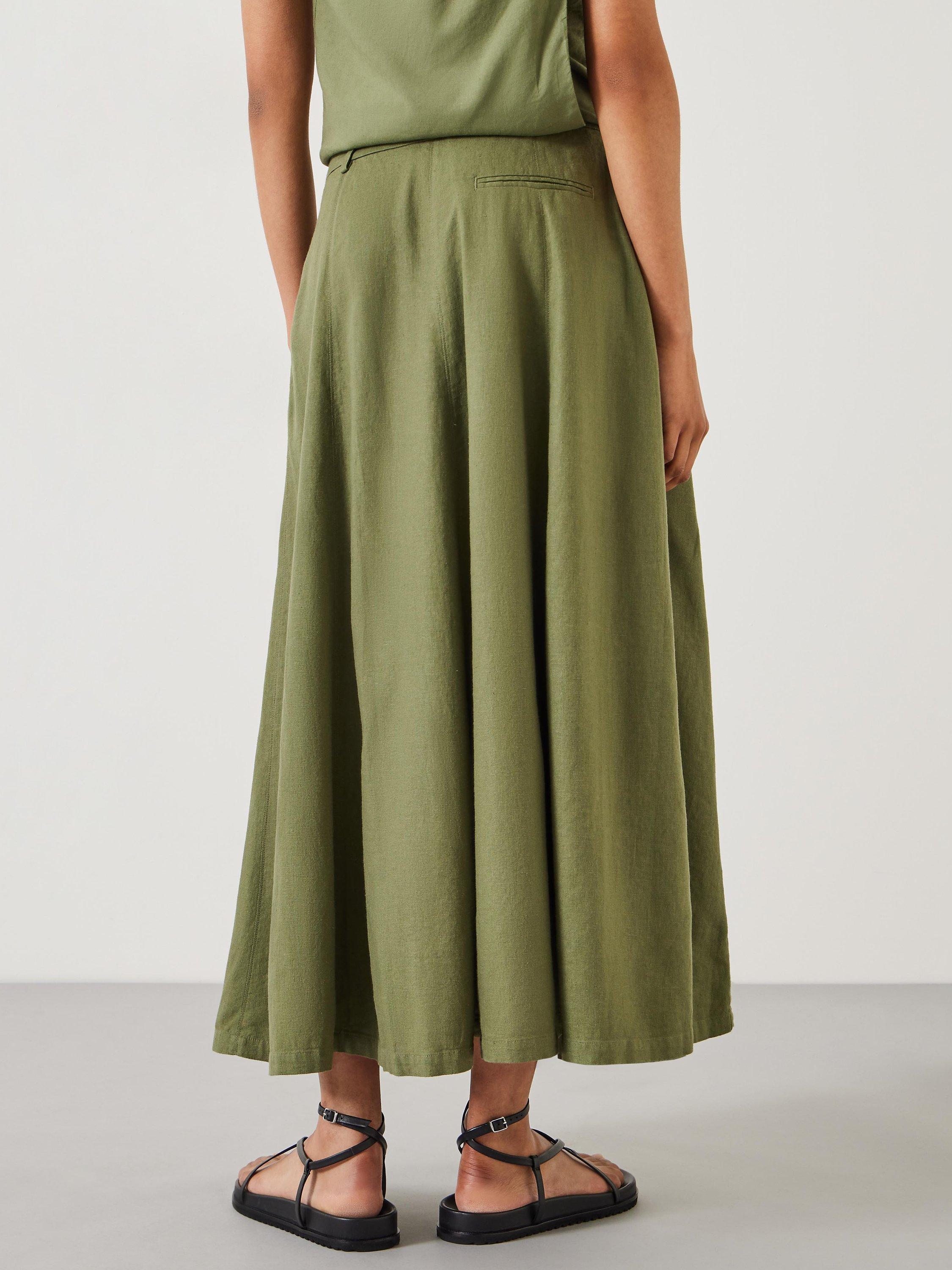 HUSH Juliah Linen Blend Maxi Skirt, Olive, 4