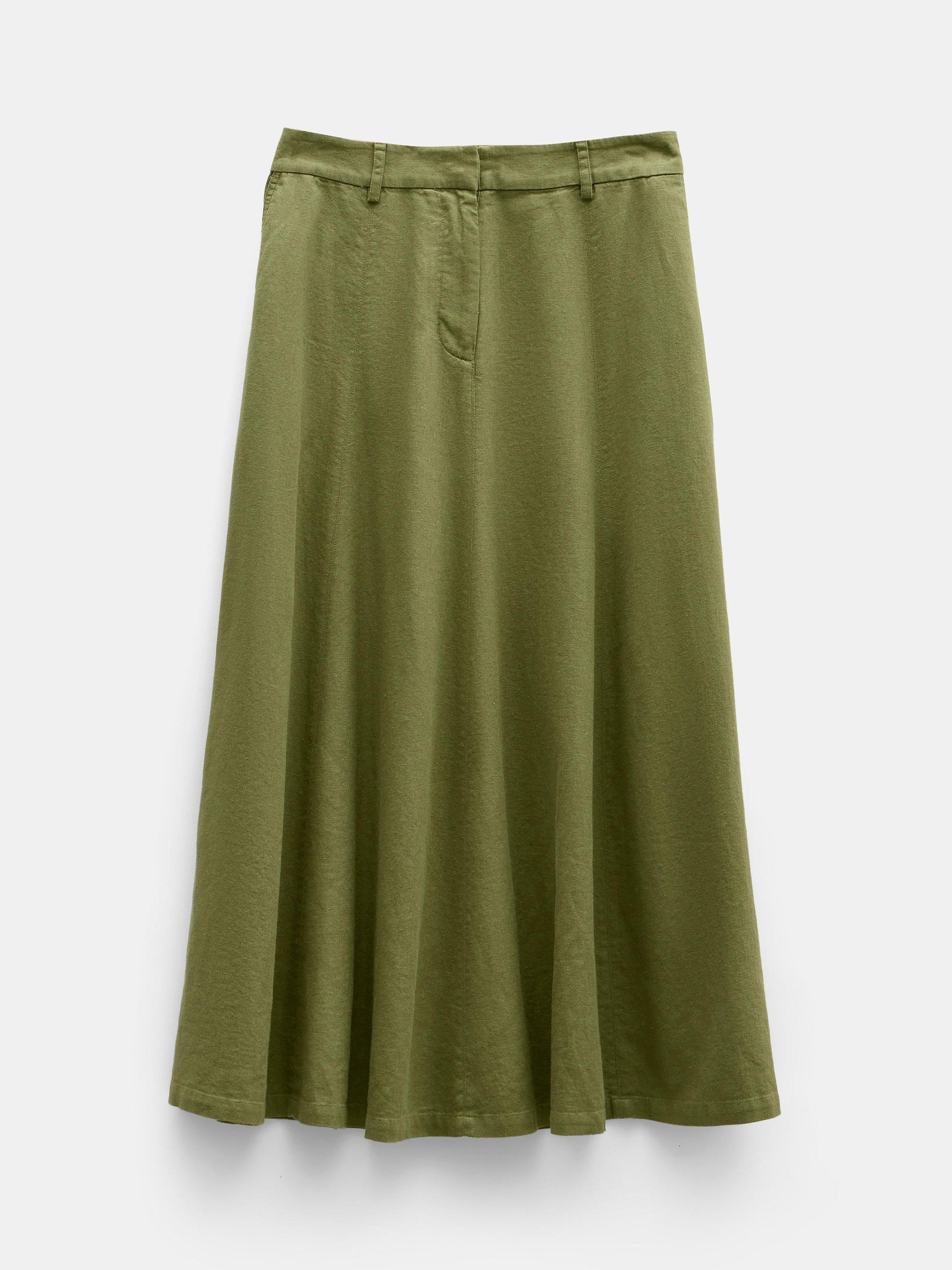 HUSH Juliah Linen Blend Maxi Skirt, Olive, 4