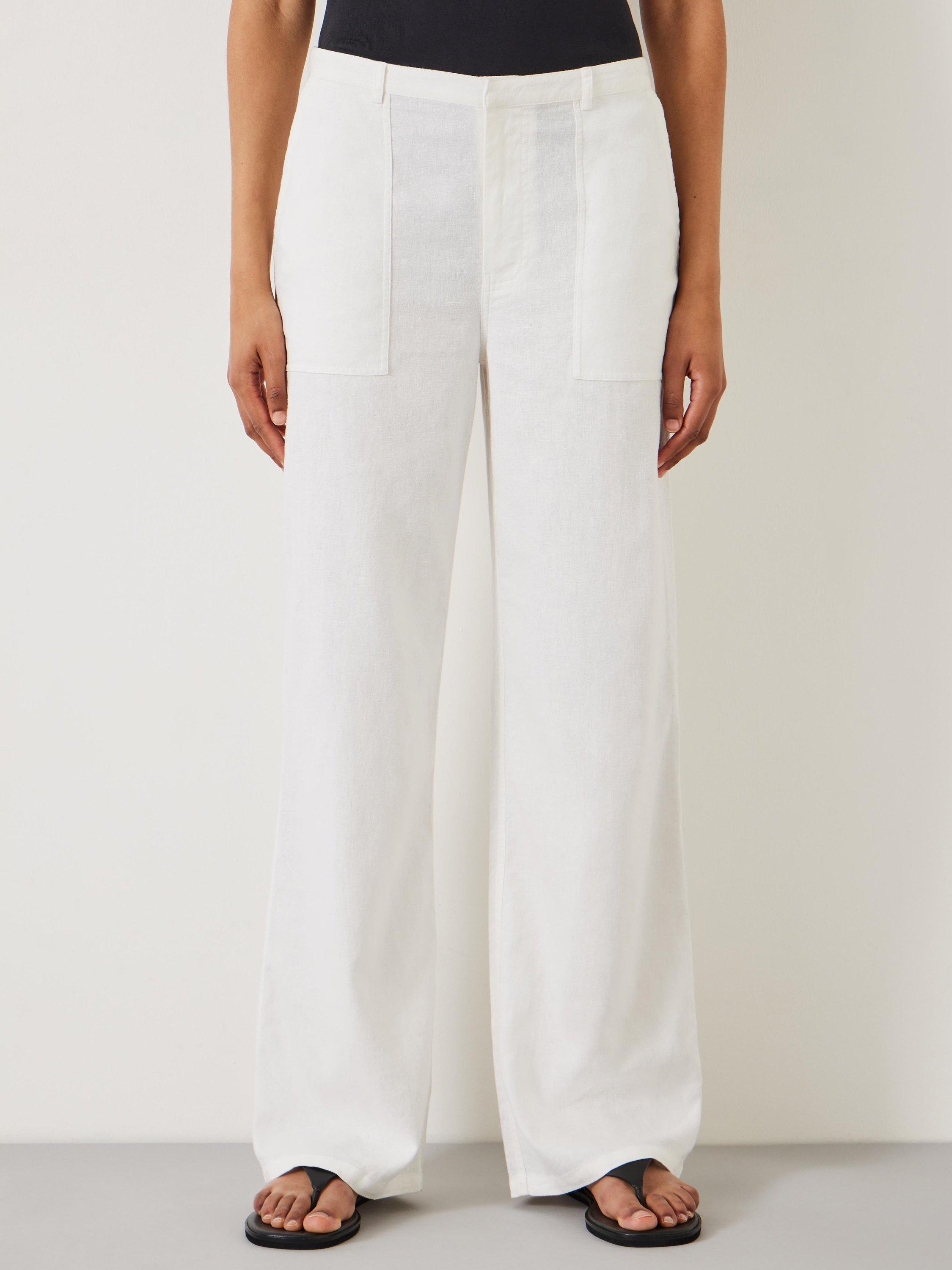 Product image 1 of 5, which shows HUSH Raye Linen Blend Straight Leg Trousers, White, 4