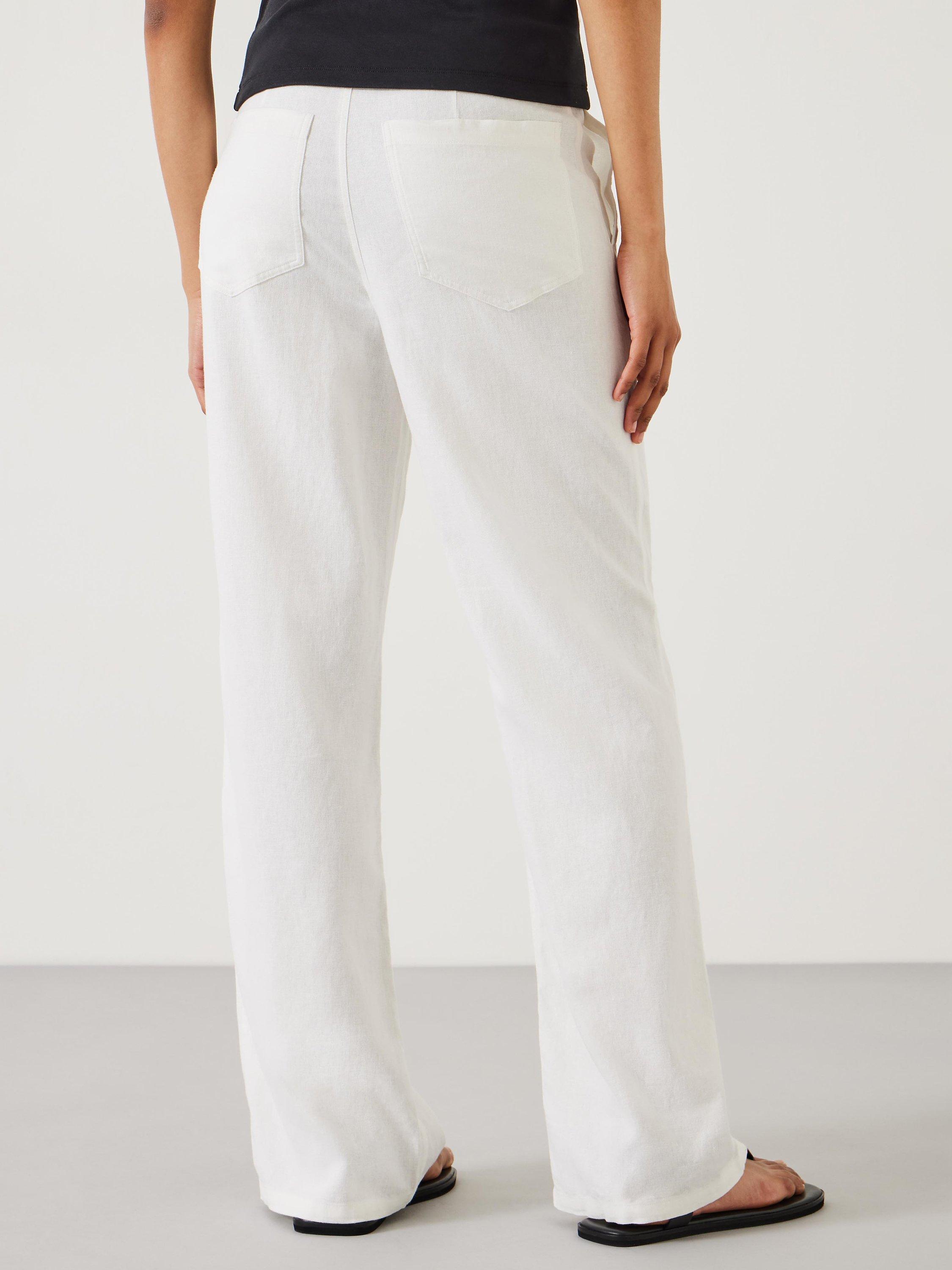 Product image 3 of 5, which shows HUSH Raye Linen Blend Straight Leg Trousers, White, 4
