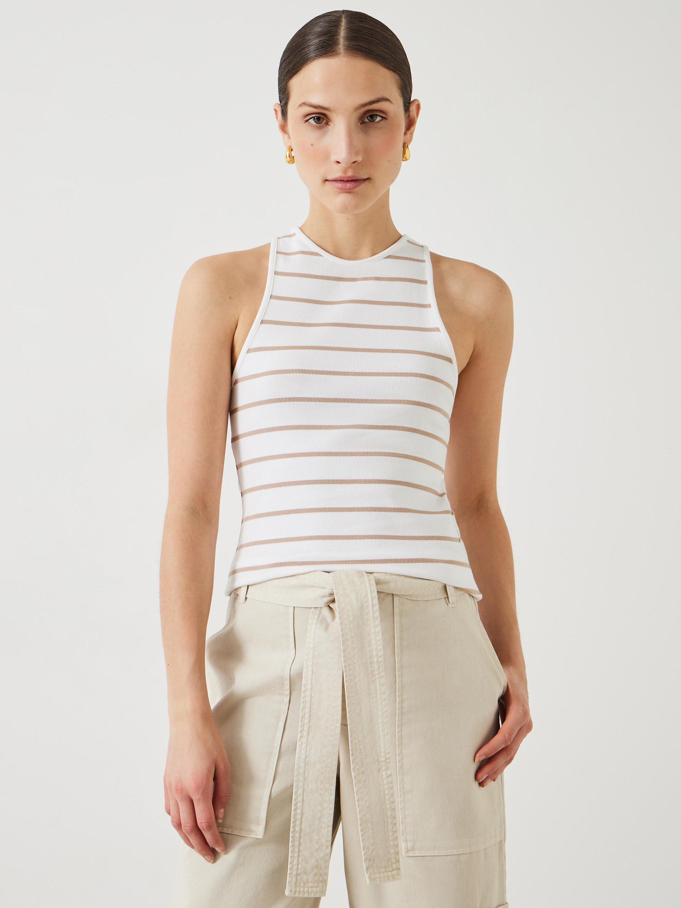 HUSH Ines Striped Ribbed Vest, White