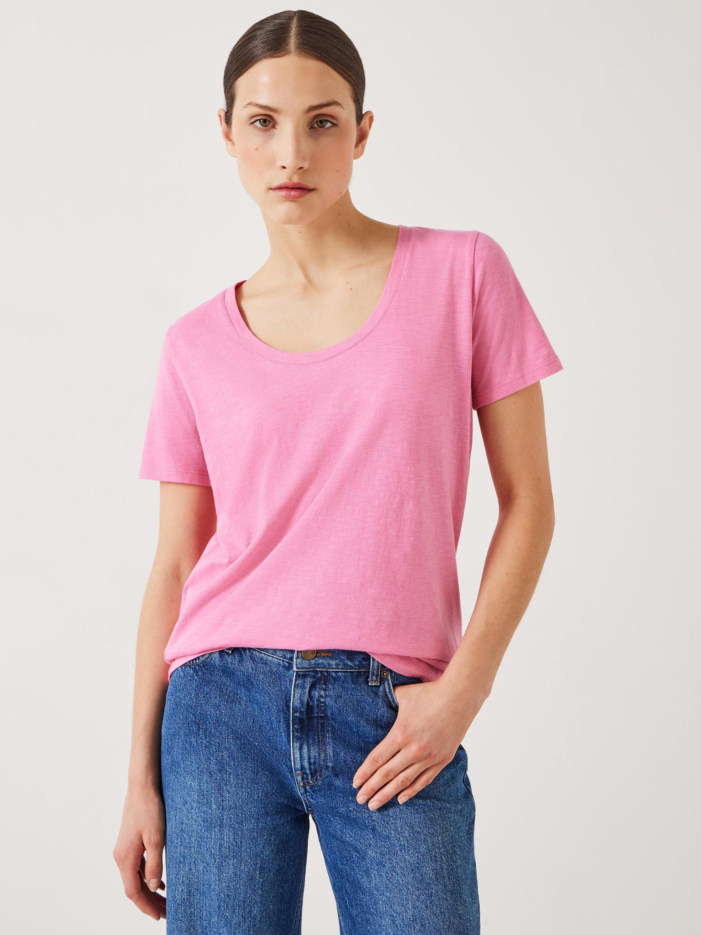 Product image 1 of 5, which shows HUSH Hari Cotton Slub Scoop Neck T-Shirt, Strawberry Pink, XXS