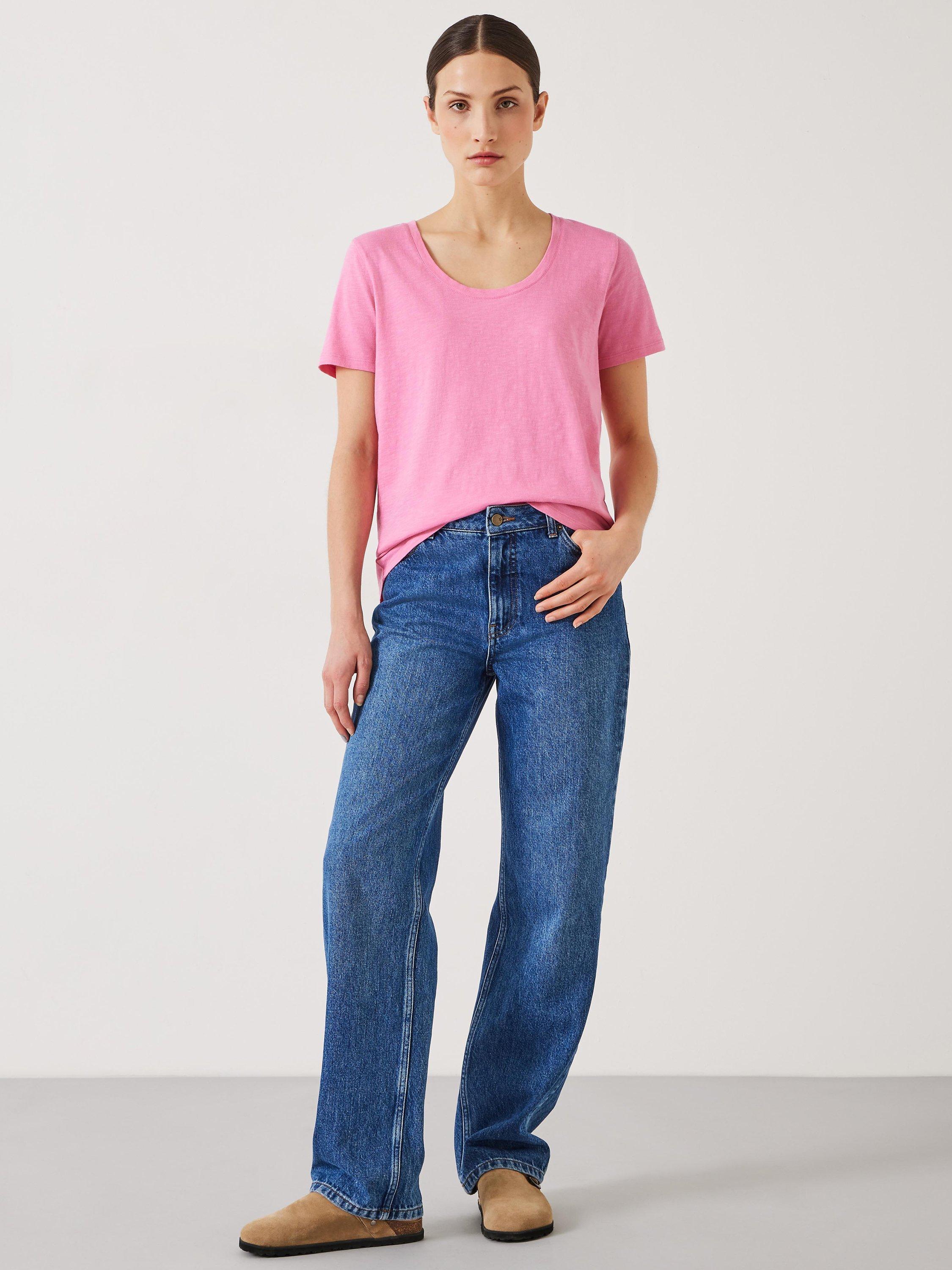 Product image 2 of 5, which shows HUSH Hari Cotton Slub Scoop Neck T-Shirt, Strawberry Pink, XXS